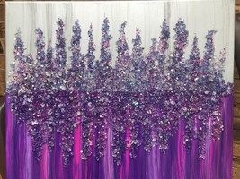 ~Purple and Silver~✨Glitter Crushed/Broken Glass, Canvas Painting, Abstr... - $46.98