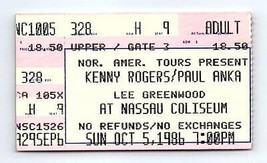 Kenny Rogers Paul Anka Concert Ticket Stub Octobre 5 1986 Uniondale New ... - $39.55