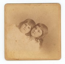 Antique Circa 1880s Small 3X3 in Cabinet Card Two Adorable Little Girls Sisters? - £9.61 GBP