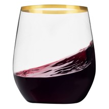 Plastic Stemless Wine Glasses With Gold Rim, Disposable Clear Plastic Cu... - £30.33 GBP