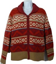 Lambs Wool Full Zip Sweater Nordic Fair Isle Long Sleeve Size S Womens C... - $28.60