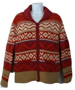 Lambs Wool Full Zip Sweater Nordic Fair Isle Long Sleeve Size S Womens C... - £22.83 GBP
