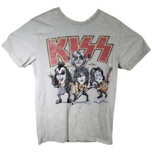 KISS Rock And Roll Womens Medium Graphic T-Shirt Guitars Drums Beige Distressed - $18.81