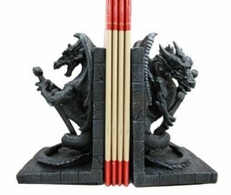 Gothic Excalibur Sword Guardian Dragon Bookend Set of Two Figurine Faux ... - £37.76 GBP