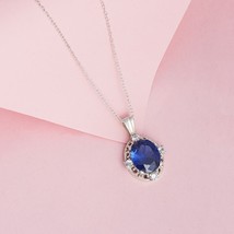 925 Sterling Si1ver 2.50 Ct Oval Lab Created Blue Sapphire Drop Women&#39;s Pendant - £44.21 GBP