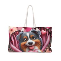 Personalised/Non-Personalised Weekender Bag, Cute Dog, Zipper, Valentines Day, L - £38.74 GBP