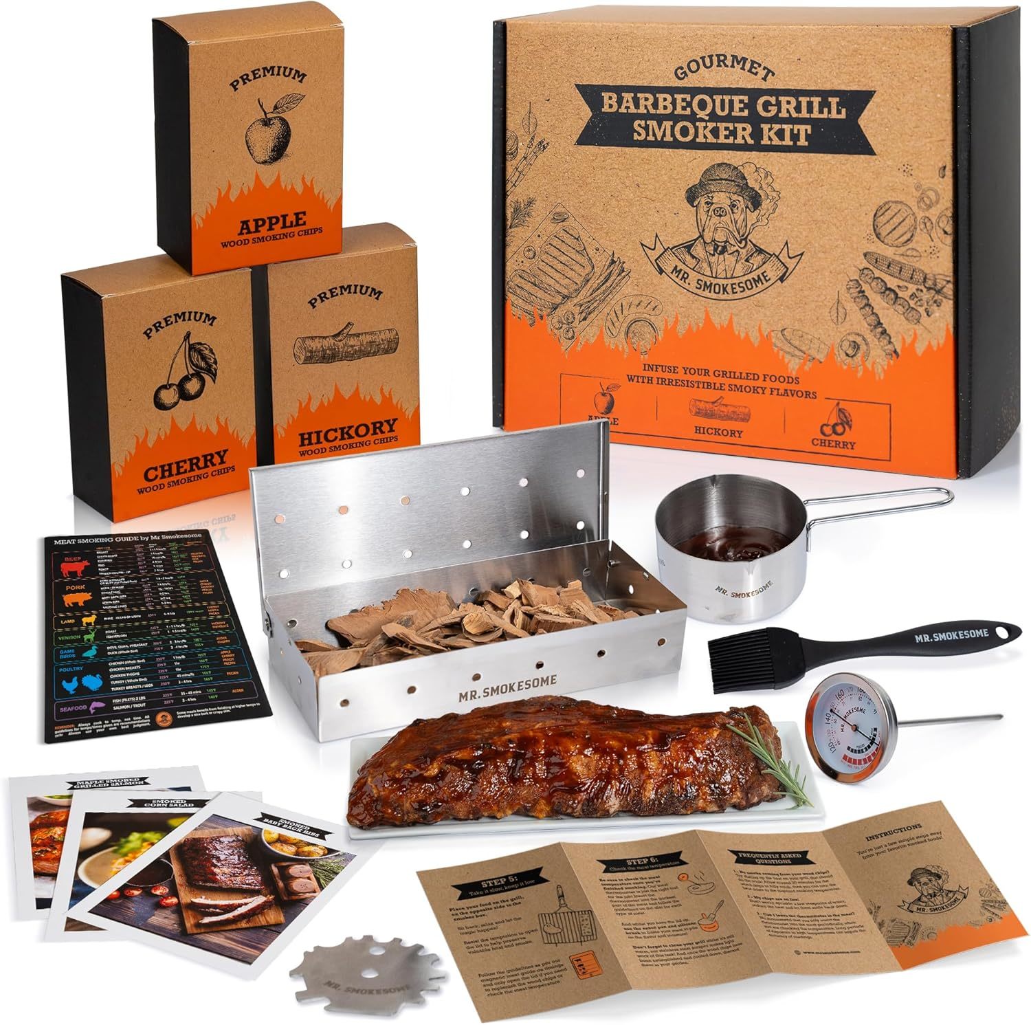 Wood Smoked Bbq Grill Set | 12 Pcs Grill Kit | Smoker Box Bbq Gifts For ... - $44.99