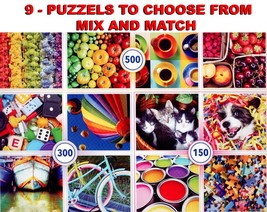 9 DIFFERENT JIGSAW PUZZLES 150-to-500 PIECE GAMES CAT DOG FRUIT BALLOONS... - $5.00