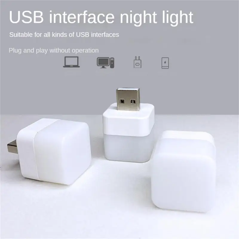 Usb Night Light Computer Usb Interface Eye Protection Lamp Square White - £6.86 GBP+