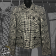 Harve Benard by Benard Holtzman Womens Tweed Button Up Front Blazer Jacket Sz 8 - £27.53 GBP
