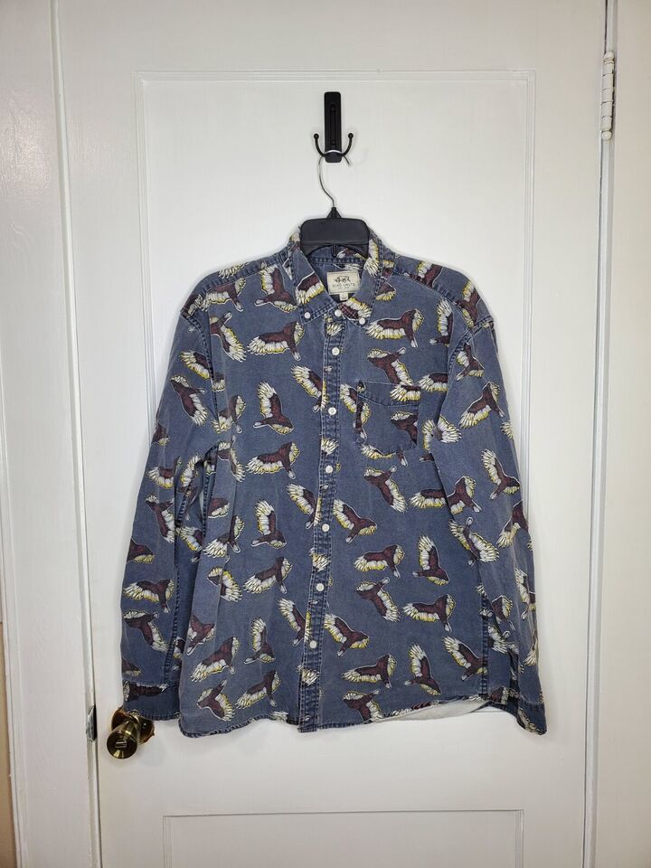 Vintage Size Large Ecko Unltd. Unlimited Long Sleeve Denim Shirt Eagles ... - $11.75
