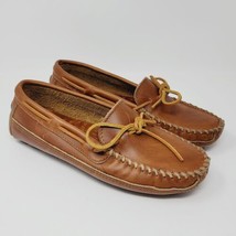 Minnetonka Men&#39;s Driving Moccasins Size 7 M Chestnut Cowhide Double Bottom - £46.25 GBP