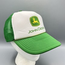 Vintage John Deere Logo Foam Mesh Rope Snapback Trucker Hat Nissun Green &amp; White - £15.63 GBP