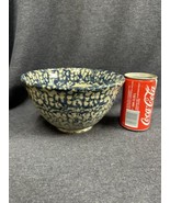 Vintage Blue Spatterware Sponge Ware Art Pottery Bowl Signed 4.5” Tall 8... - £25.24 GBP