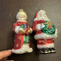 Vintage Santa and Mrs Claus Glass Ornaments in Box 4.5&quot; Christmas Holiday - £11.87 GBP