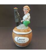 Casino Money Jar  Bank Lady with Slot Machine Hits It Big Ceramic Penco  - $15.75