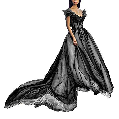 Kivary Plus Size Off Shoulder Long Gothic Black V Neck Evening Prom Dress Silver