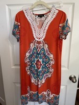 Women Melissa Page Multicolor Pattern Dress Sz Medium Boho Resort Embroidered - £9.14 GBP