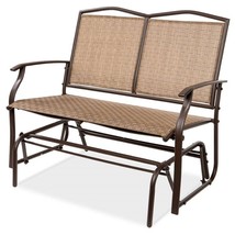 2 Seater Mesh Patio Loveseat Swing Glider Rocker with Armrests in Brown - £155.92 GBP