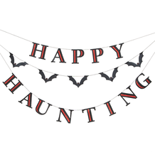 NEW HAPPY HAUNTING Gothic Halloween Glittered Garland 3 pc 7-9 ft long b... - $9.95