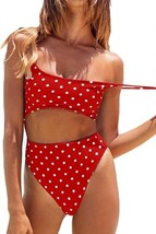 Meyeeka Women&#39;s Pola Dot Scoop Neck Cut Out High Cut Monokini Swimsuit M... - £11.38 GBP