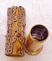 Vintage Gold Filigree w Colorful Rhinestones Lipstick Case Holder (Empty... - $28.22