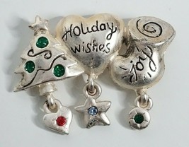 Holiday Wishes Heart Silver Tone Christmas Tree Joy Stocking Hat Brooch Pin - £5.47 GBP