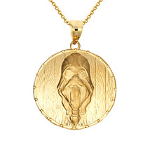 14K Solid Gold Viking Odin Head Shield Norse Pendant Necklace - £303.67 GBP+