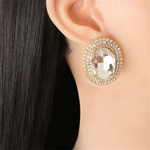 Crystal &amp; Cubic Zirconia Oval Halo Stud Earrings - £11.78 GBP