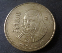 Mexico 1989 $1000 PESOS Coin with (Famous Nun) Juana De Asbaje &amp; Coat of Arms - £5.95 GBP