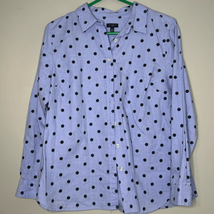TALBOTS Shirt LP Cotton Polka Dot Button Front Long Sleeve Curve Hem - £14.56 GBP