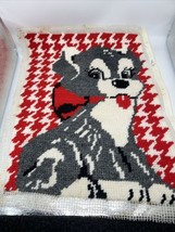 Vtg Handmade Terrier Puppy W/Red Bow Needlepoint Pillow Wall Hanging 11x15 - £32.04 GBP