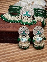 Multistrand Gold Plated Green Kundan Meenakari Choker Necklace Set Jewelry Set - £23.92 GBP