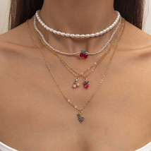 Cubic Zirconia &amp; Pearl 18K Gold-Plated Cherry Necklace Set - £11.87 GBP