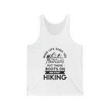 Unisex Jersey Tank, Motivational Hiking Quote, Black and White Circle, Pine Tree - £18.63 GBP+