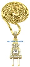 The Plug New Rhinestone Pendant with 24 Inch Cuban Link Necklace Electric Power - £13.88 GBP