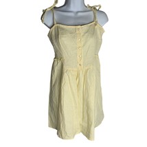 Urban Renewal Outfitters Mini Dress M Yellow Linen Tie Shoulder Straps Buttons - £37.15 GBP