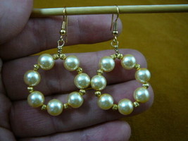 (EE-802-11) Ivory 8 mm beaded pealized glass hoop dangle circle gold earrings - £25.73 GBP