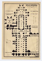 1910 Original Antique Plan Of Wells Cathedral / Somerset England - £13.61 GBP