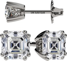 Asscher Cut 14K Solid Gold Posts Sterling Silver Simulated Diamond Stud ... - $58.12