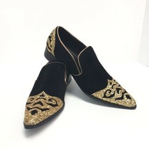Amali Men&#39;s Black Gold Velvet Slip on Shoe Shimmering Accents Sizes 7.5 - 8 - £41.53 GBP