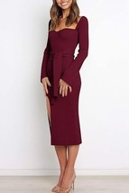 LILLUSORY Women&#39;s Sweetheart Neckline Sweater Dress with Slit and Belt -... - £13.65 GBP