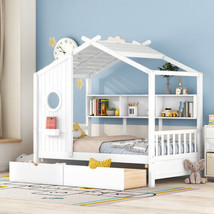 Wooden Twin Size House Bed with 2 Drawers,Kids Bed with Storage Shelf, W... - £328.96 GBP