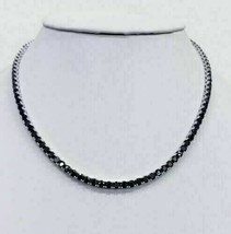 3mm Simulated Lab Created Onyx Black Diamond Men&#39;s Tennis Necklace in 925 - 24&quot; - £183.65 GBP
