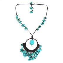 Earthy Goddess Turquoise Hoop Handmade Necklace - £14.94 GBP