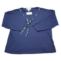 Maurada Shirt Womens Navy Blue Long Sleeve V Neck Knitted Tie Front T Shirt - £12.29 GBP