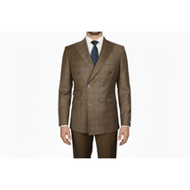 Men's Mono Double Breasted Blazer Super 180s Wool 1523-03 Brown Blue Plaid image 7