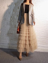 Champagne Layered Tulle Skirt Outfit Women Plus Size Long Tiered Tulle Skirt image 6