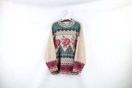 Vintage 90s Streetwear Womens Large Wool Blend Knit Fair Isle Flower Swe... - £54.40 GBP