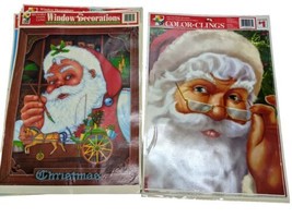 12 Sets Color Clings Christmas Snowflakes Santa Static Window Decorations VTG - £11.62 GBP